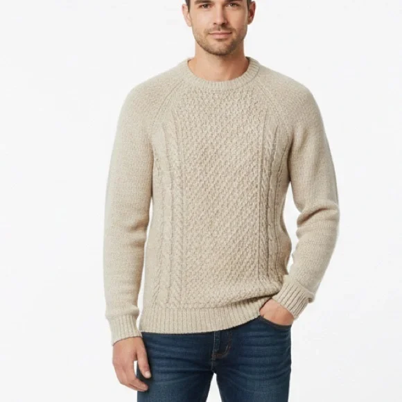 Madewell Cable Knit Fisherman's Sweater, Wool/Alpaca Blend in Barley, Men’s L - Picture 1 of 10
